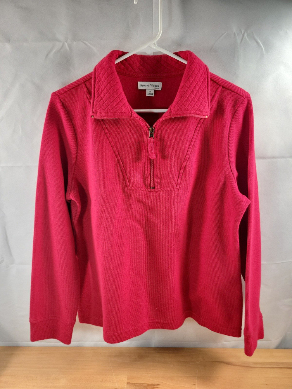Studio Works Women's Long Sleeve Red Knit 1/4 Zip Petite Large Size PL Pullover